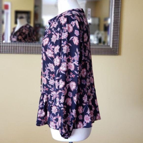 NWT LOFT Floral Ruffled Bottom Peasant Top Small - Picture 7 of 12